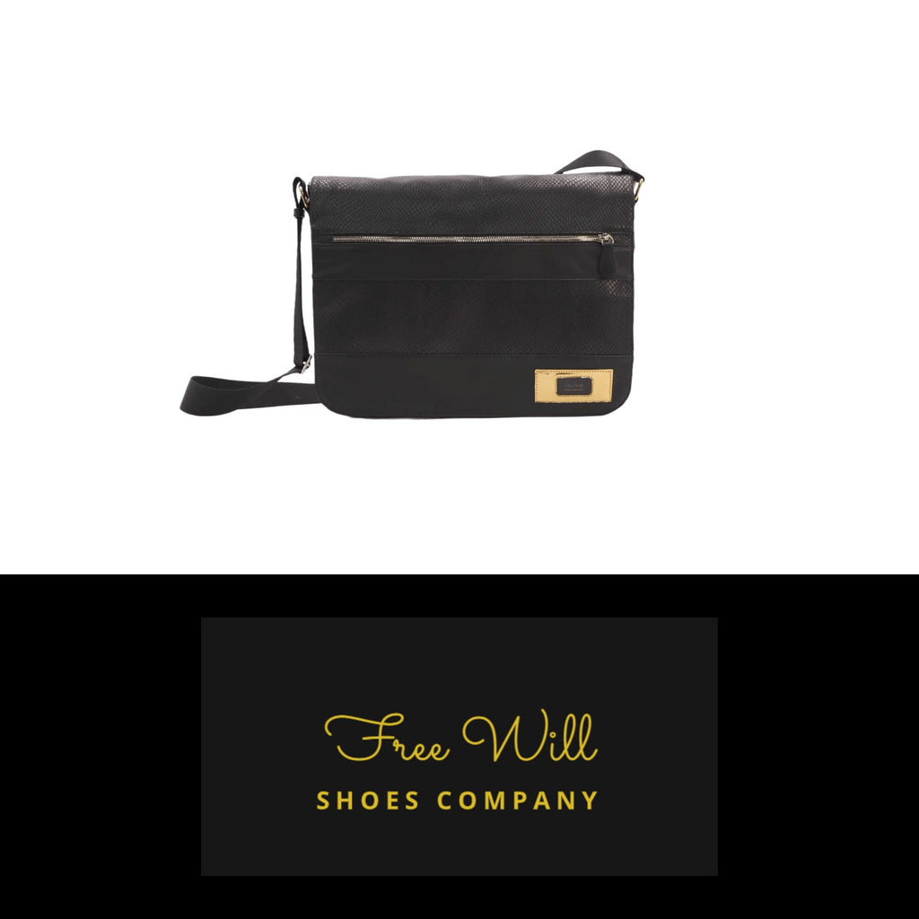 Free Will Designer Black, shark, black python and gold metal messenger bag